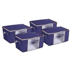 Clothes Storage Bag 4pcs Foldable Closet Organizers with Handles Dark Blue